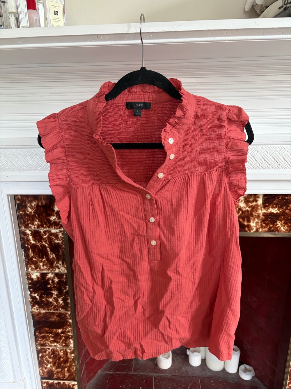 J. Crew Coral Ruffled Sleeveless Button-Front Camisole size medium